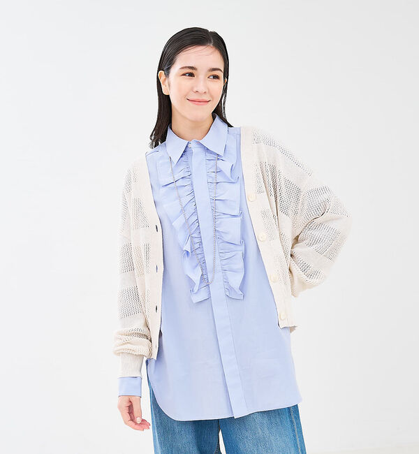 collex「レーシーボーダーVネックカーディガン」|カーディガン|アイボリー