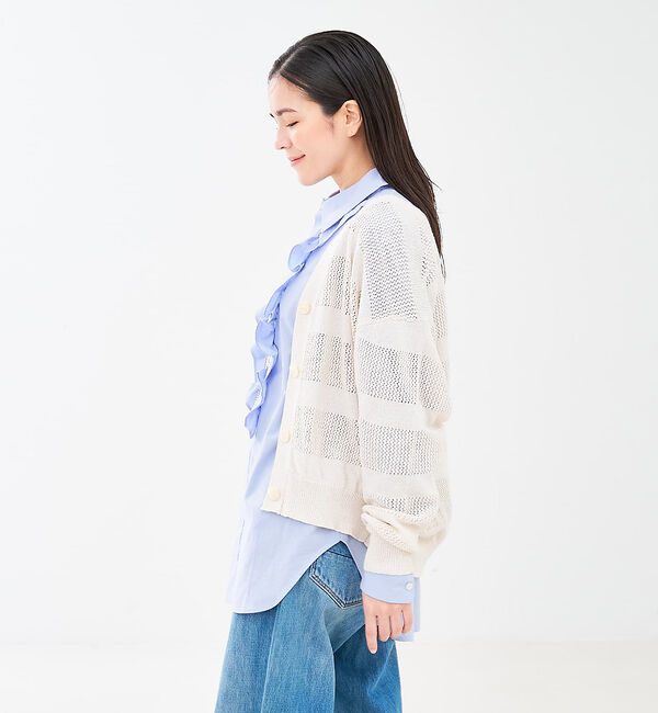 collex「レーシーボーダーVネックカーディガン」|カーディガン|