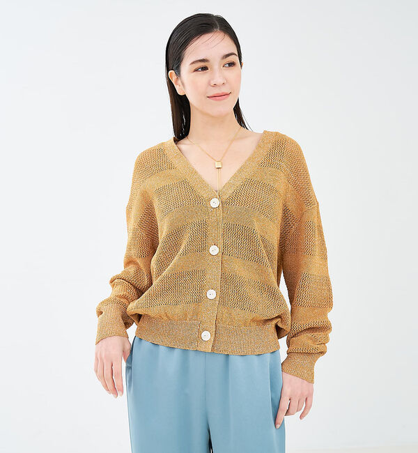 collex「レーシーボーダーVネックカーディガン」|カーディガン|