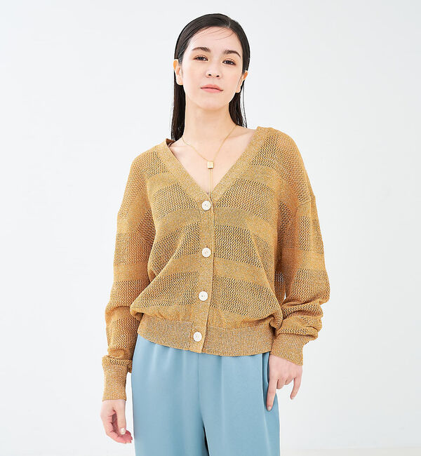 collex「レーシーボーダーVネックカーディガン」|カーディガン|