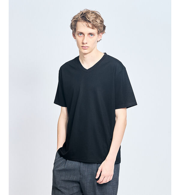 ABAHOUSE「【接触冷感/WEB限定】フリーザー VネックTシャツ /アイスピケ ストレッチ」|Tシャツ・カットソー|ブラック