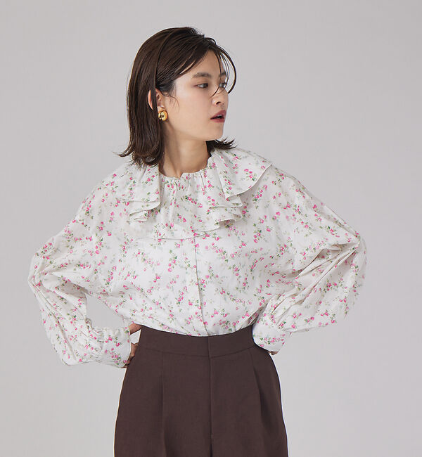 Rouge vif「フラワープリントフリルブラウス」|シャツ・ブラウス|アイボリー