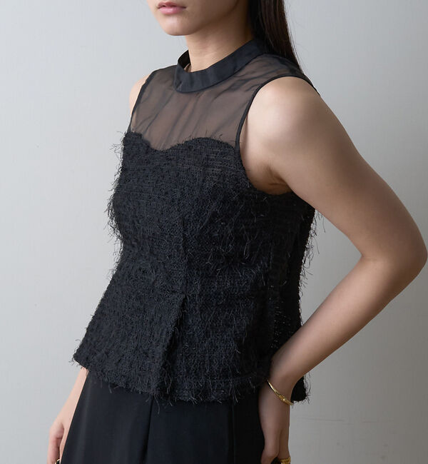 Rouge vif「【一部店舗限定】シアーミックスペプラムブラウス」|シャツ・ブラウス|ブラック