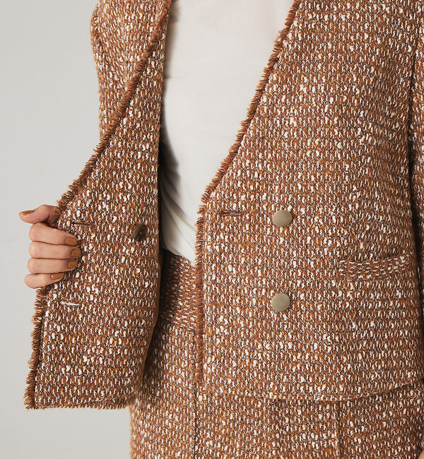 qualite「《セットアップ対応》ノーカラーツイードジャケット」|ノーカラージャケット|