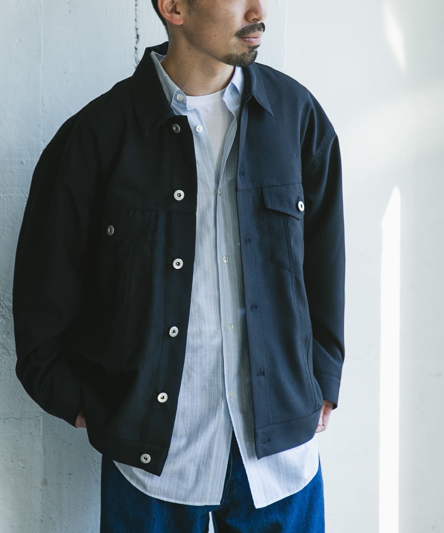 URBAN RESEARCH DOORS「『吸水速乾』セオアルファトラッカージャケット」|ノーカラーコート|ネイビー