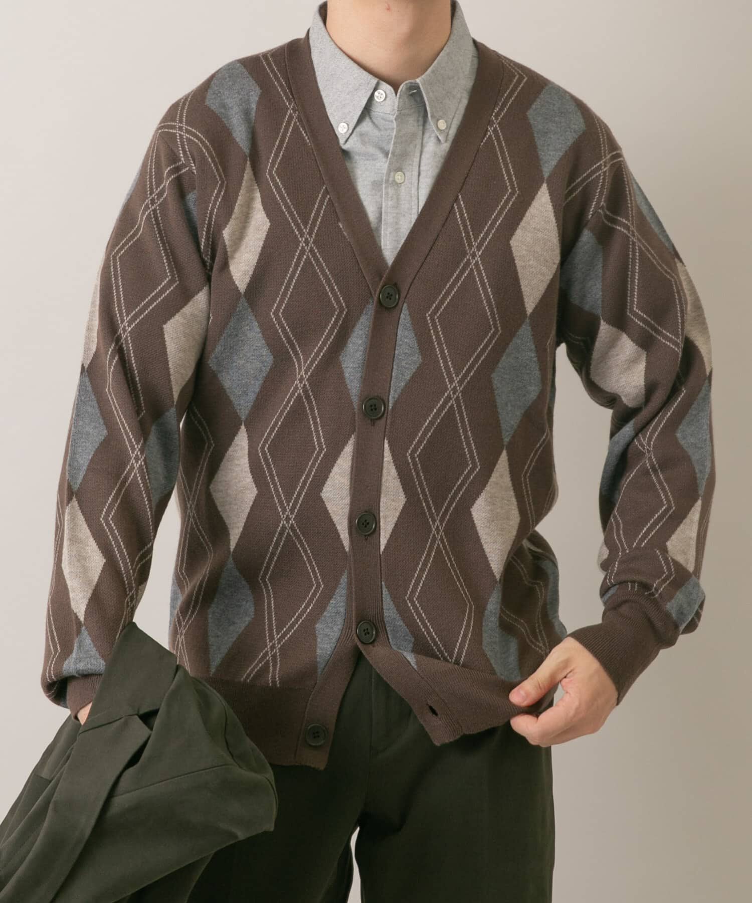 URBAN RESEARCH ROSSO「『WEB限定』アーガイルニットカーディガン」|カーディガン|ブラウン