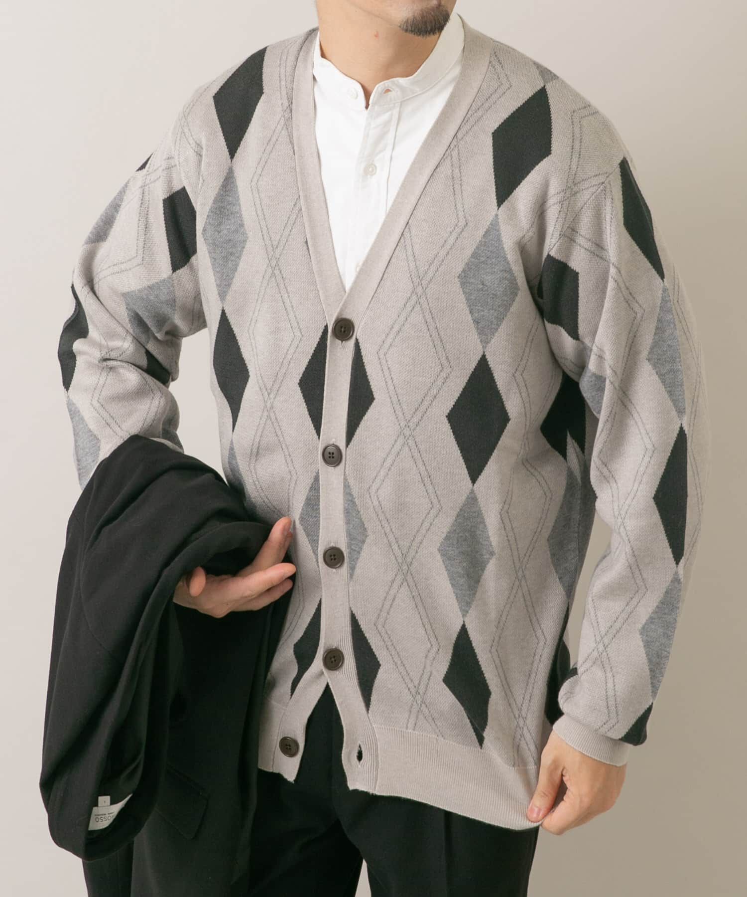 URBAN RESEARCH ROSSO「『WEB限定』アーガイルニットカーディガン」|カーディガン|ベージュ系その他