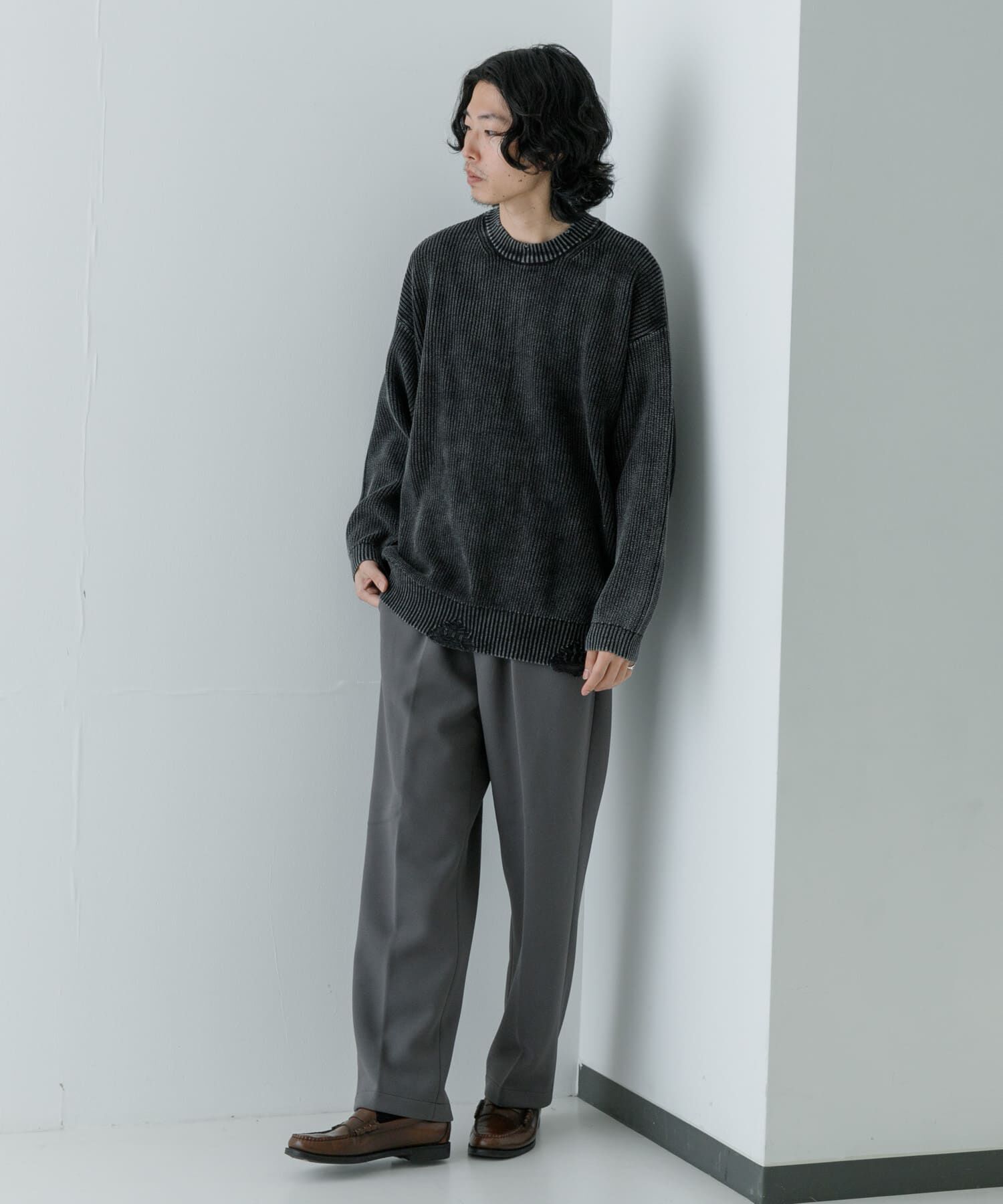 URBAN RESEARCH「URBAN RESEARCH iD　ストーンウォッシュダメージニット」|ニット・セーター|