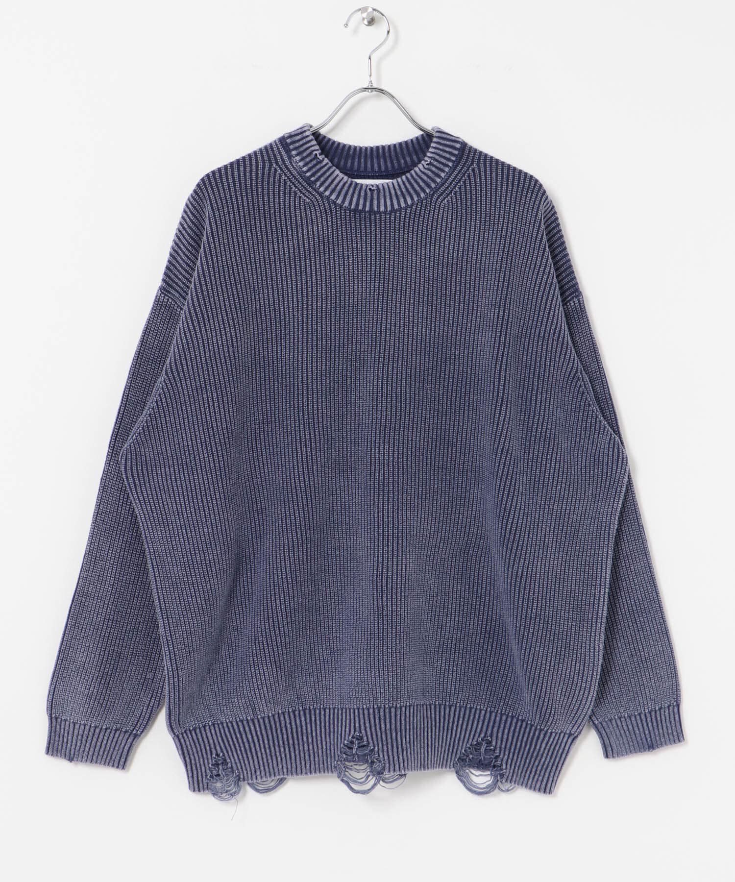 URBAN RESEARCH「URBAN RESEARCH iD　ストーンウォッシュダメージニット」|ニット・セーター|