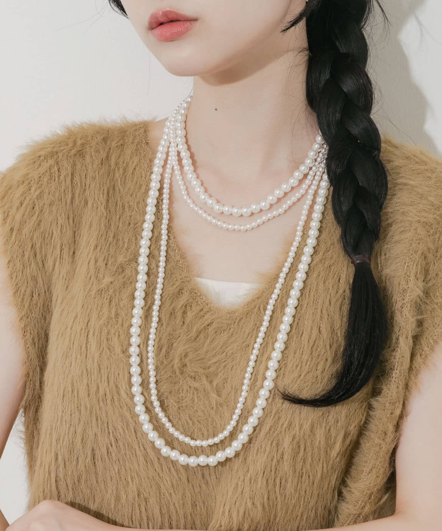 SMELLY「クワドプルパールネックレス」|ネックレス|オフホワイト