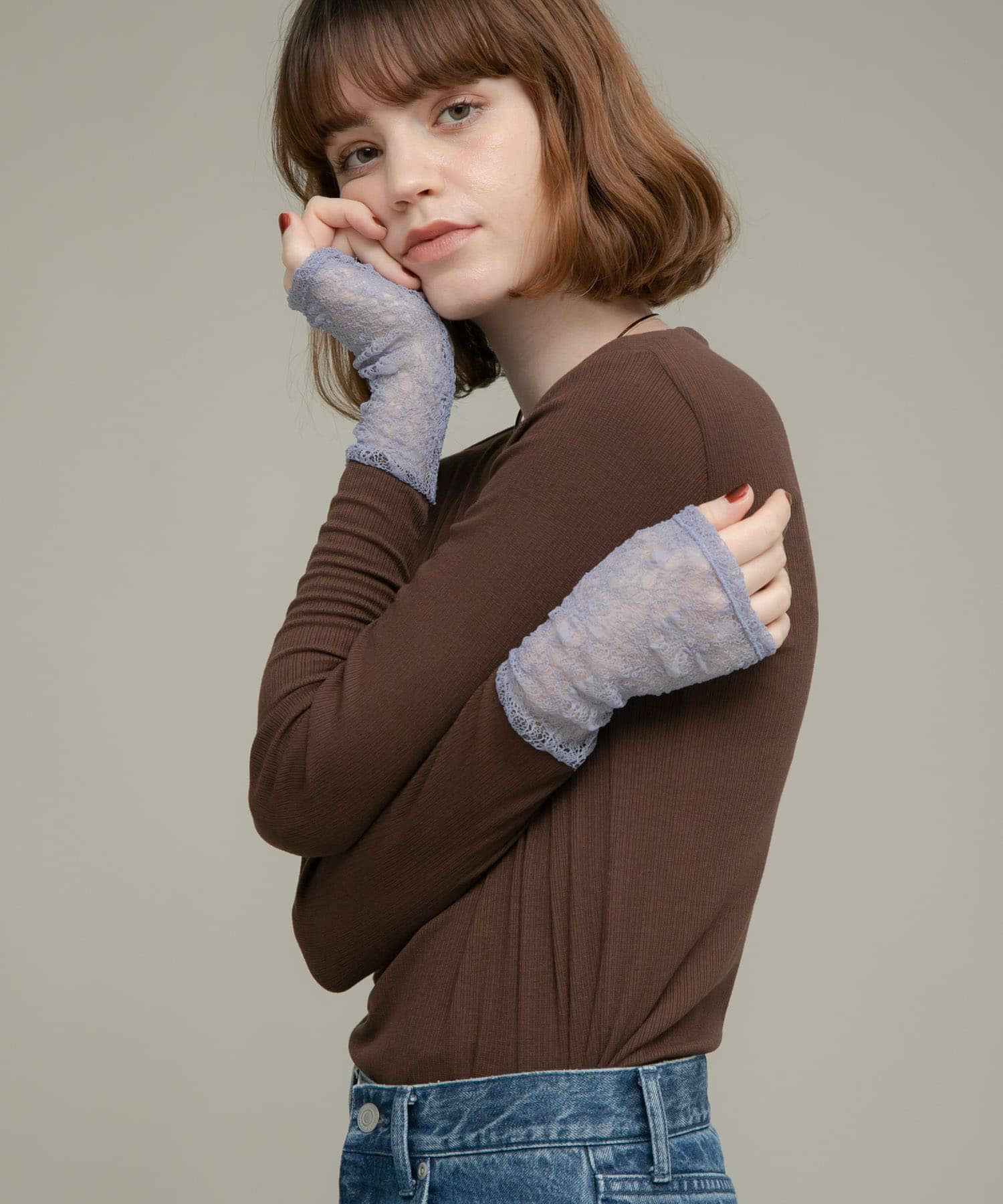 Sonny Label 「『WEB限定』レーススリーブレイヤードロングTシャツ」|Tシャツ・カットソー|ブラウン