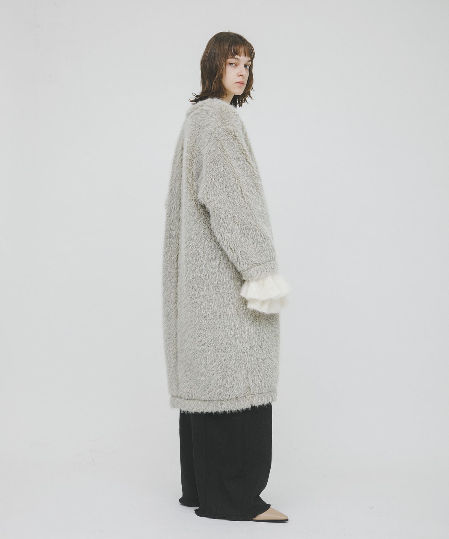 LAATO「long boa coat」|ノーカラーコート|