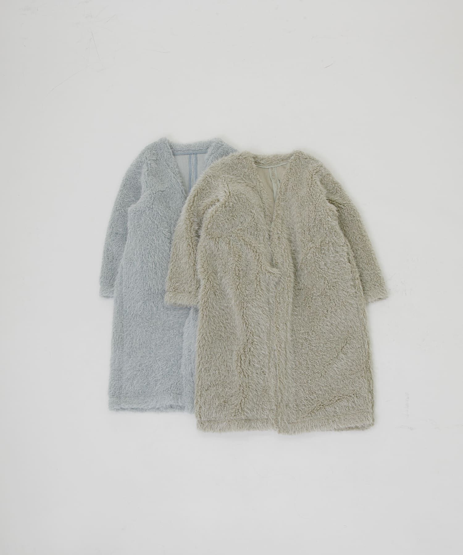 LAATO「long boa coat」|ノーカラーコート|