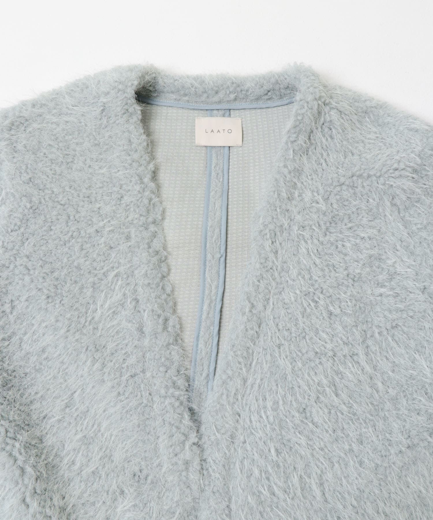 LAATO「long boa coat」|ノーカラーコート|