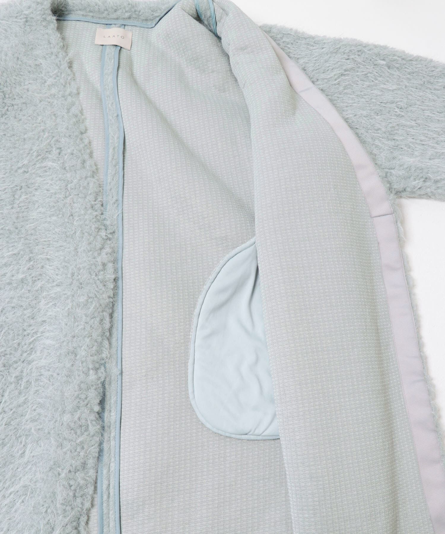 LAATO「long boa coat」|ノーカラーコート|