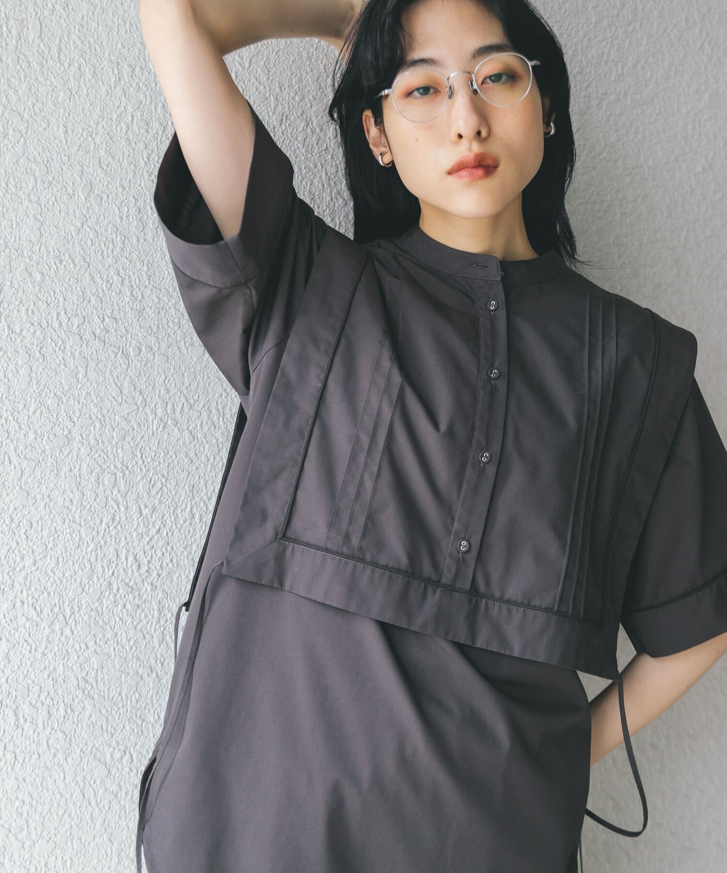  「パイピングレイヤードシャツ」|シャツ・ブラウス|チャコールグレー