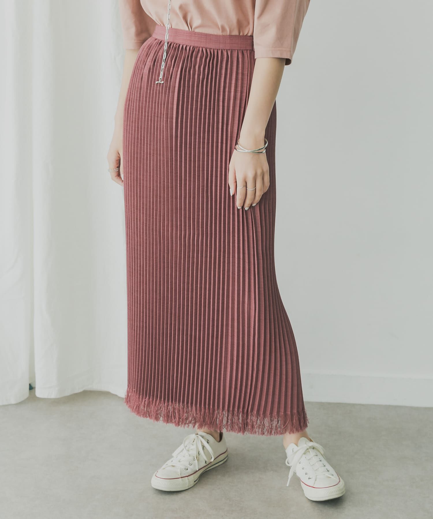  「KBF+　リネンライクフリンジプリーツスカート」|スカート|パープル系その他