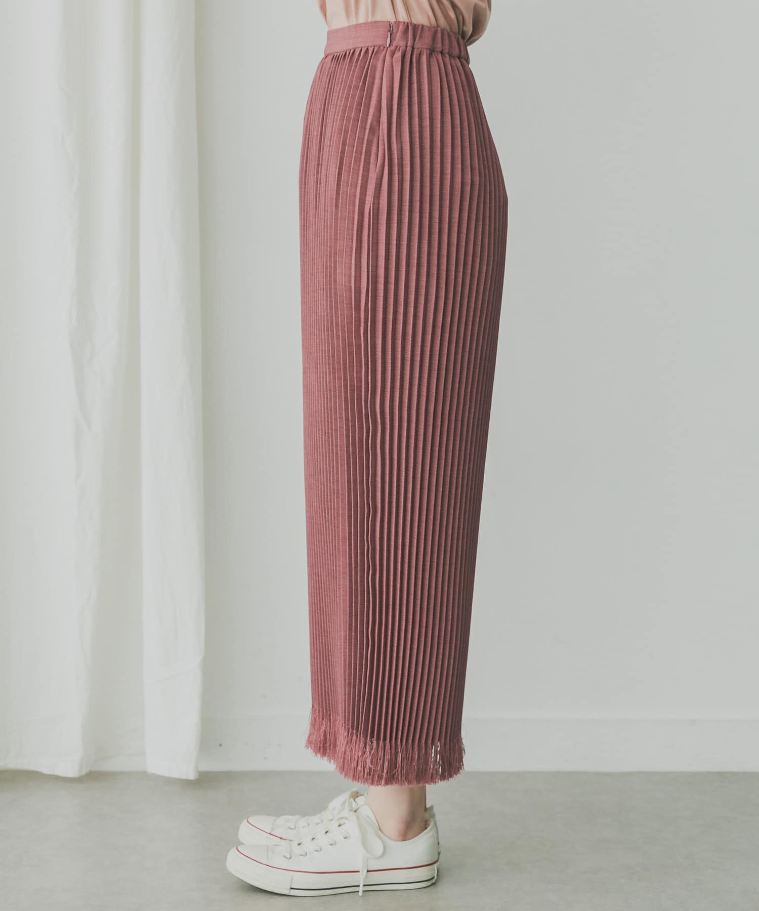  「KBF+　リネンライクフリンジプリーツスカート」|スカート|