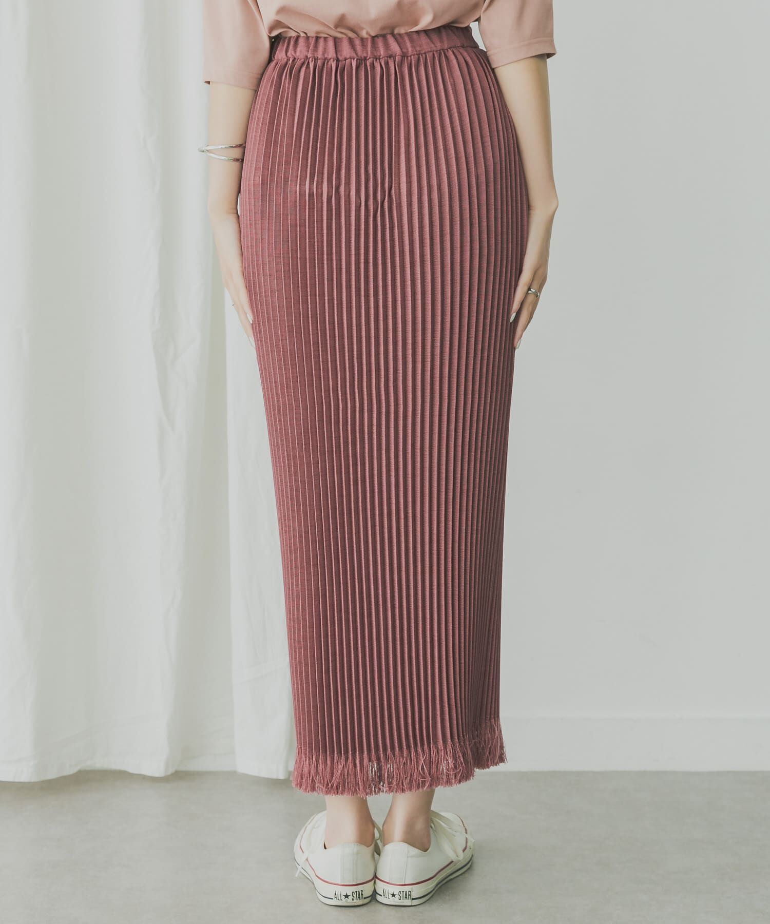  「KBF+　リネンライクフリンジプリーツスカート」|スカート|