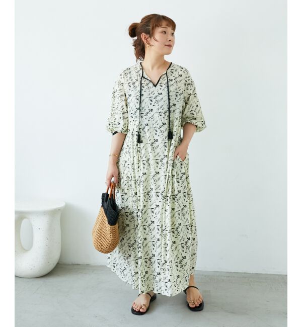  「フラワーモチーフスキッパーワンピース」|ワンピース|