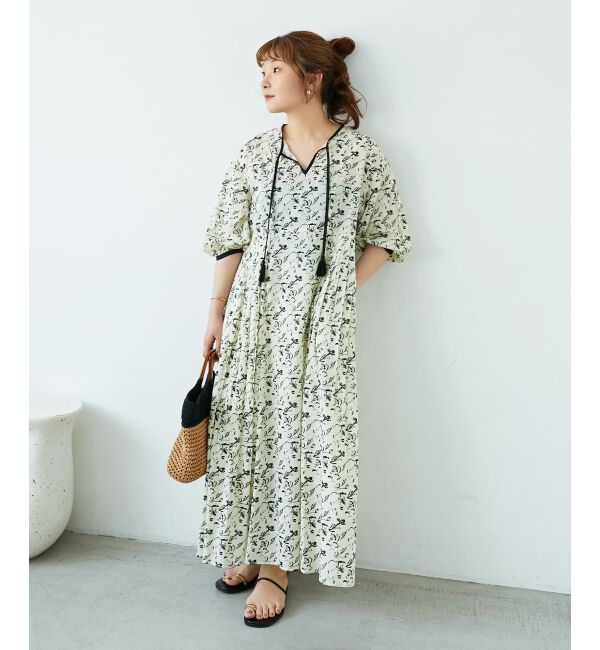  「フラワーモチーフスキッパーワンピース」|ワンピース|