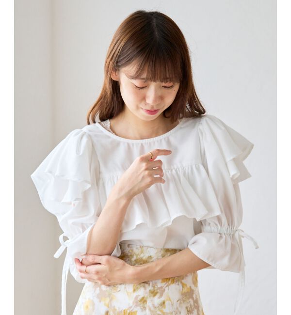 MAJESTICLEGON「キャンディスリーブフリルブラウス」|シャツ・ブラウス|アイボリー