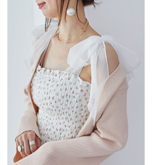 MAJESTICLEGON「カップ付肩リボンシャーリングキャミ」|キャミソール|