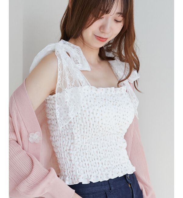 MAJESTICLEGON「カップ付肩リボンシャーリングキャミ」|キャミソール|