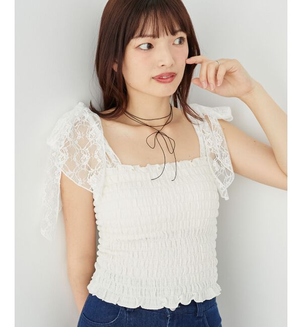 MAJESTICLEGON「カップ付肩リボンシャーリングキャミ」|キャミソール|