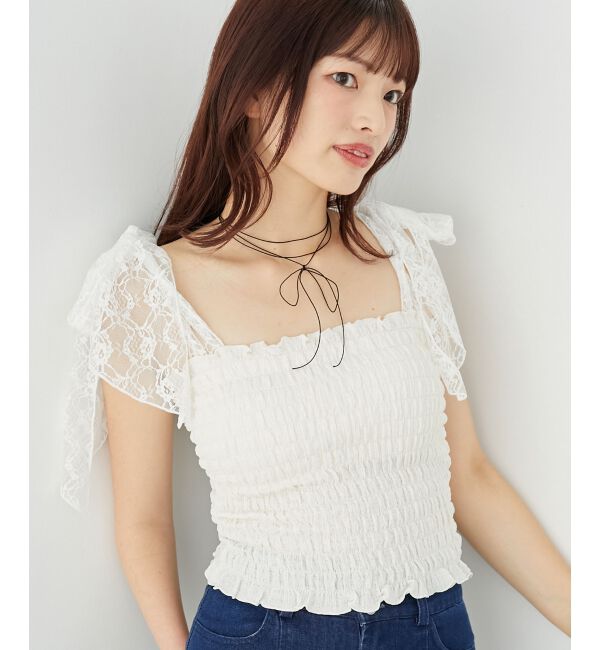 MAJESTICLEGON「カップ付肩リボンシャーリングキャミ」|キャミソール|