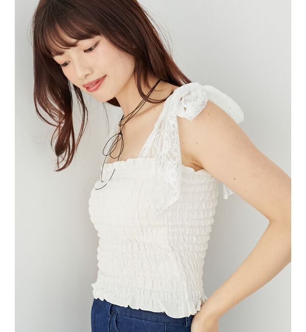 MAJESTICLEGON「カップ付肩リボンシャーリングキャミ」|キャミソール|