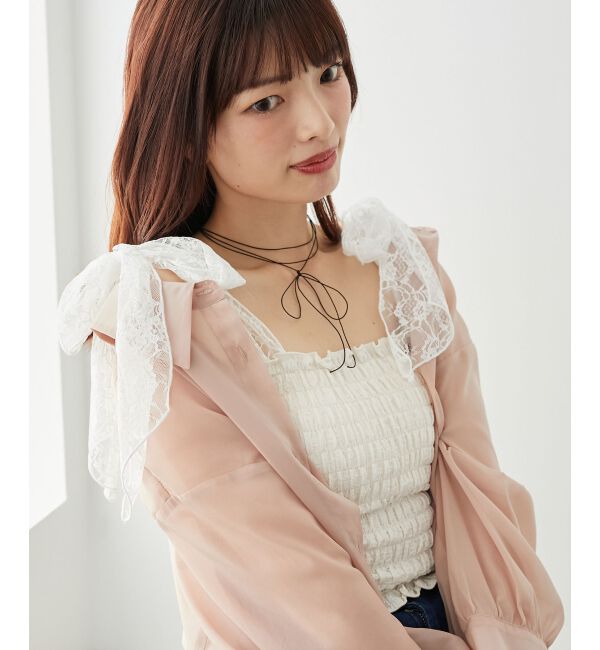 MAJESTICLEGON「カップ付肩リボンシャーリングキャミ」|キャミソール|