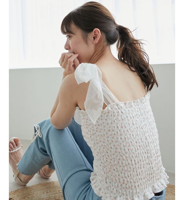 MAJESTICLEGON「カップ付肩リボンシャーリングキャミ」|キャミソール|