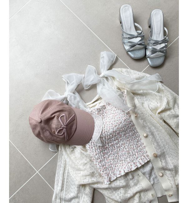 MAJESTICLEGON「カップ付肩リボンシャーリングキャミ」|キャミソール|