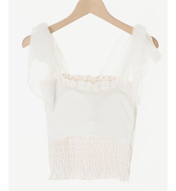 MAJESTICLEGON「カップ付肩リボンシャーリングキャミ」|キャミソール|