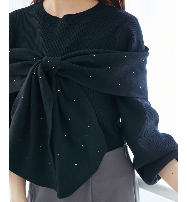  「アソートデザインリボンニットトップス」|ニット・セーター|ブラック柄