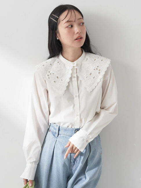 earth music&ecology「2way刺繍衿ブラウス」|シャツ・ブラウス|Off White