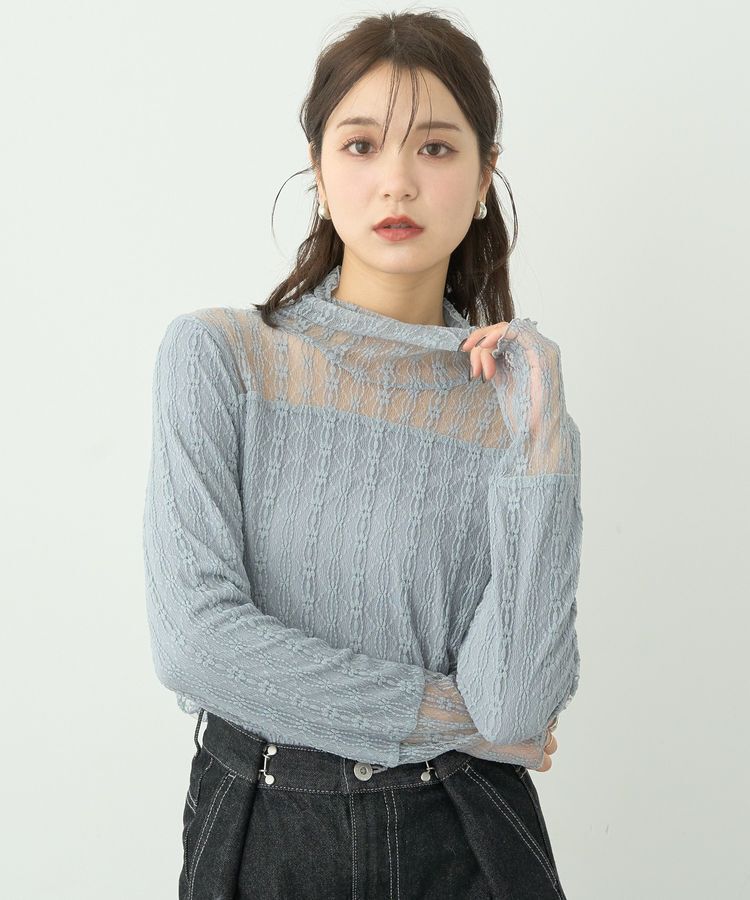 earth music&ecology「あったかレースプルオーバー」|Tシャツ・カットソー|グレイッシュブルー