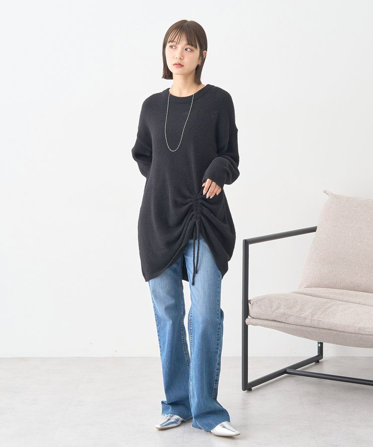 earth music&ecology「セルフカットストレッチフレアデニムパンツ」|デニム|