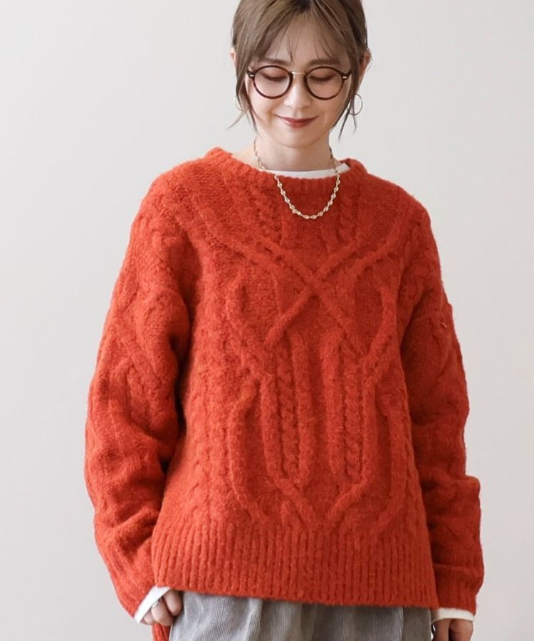 AMERICAN HOLIC「ローゲージアラン柄ニットプルオーバー」|ニット・セーター|Red