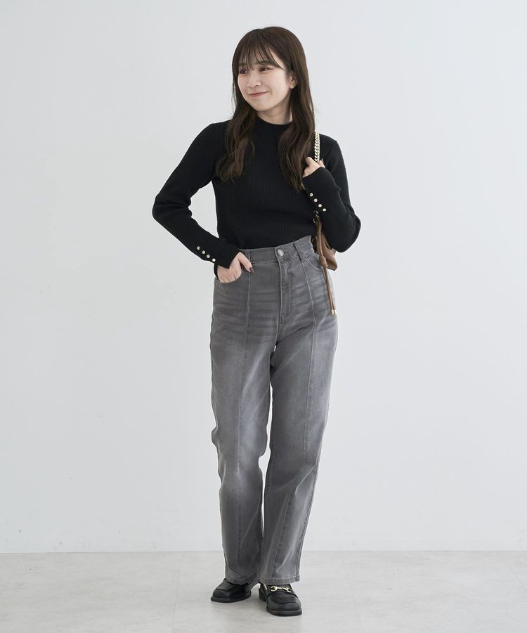 Green Parks「もちやわ 袖口釦リブニットプルオーバー」|ニット・セーター|