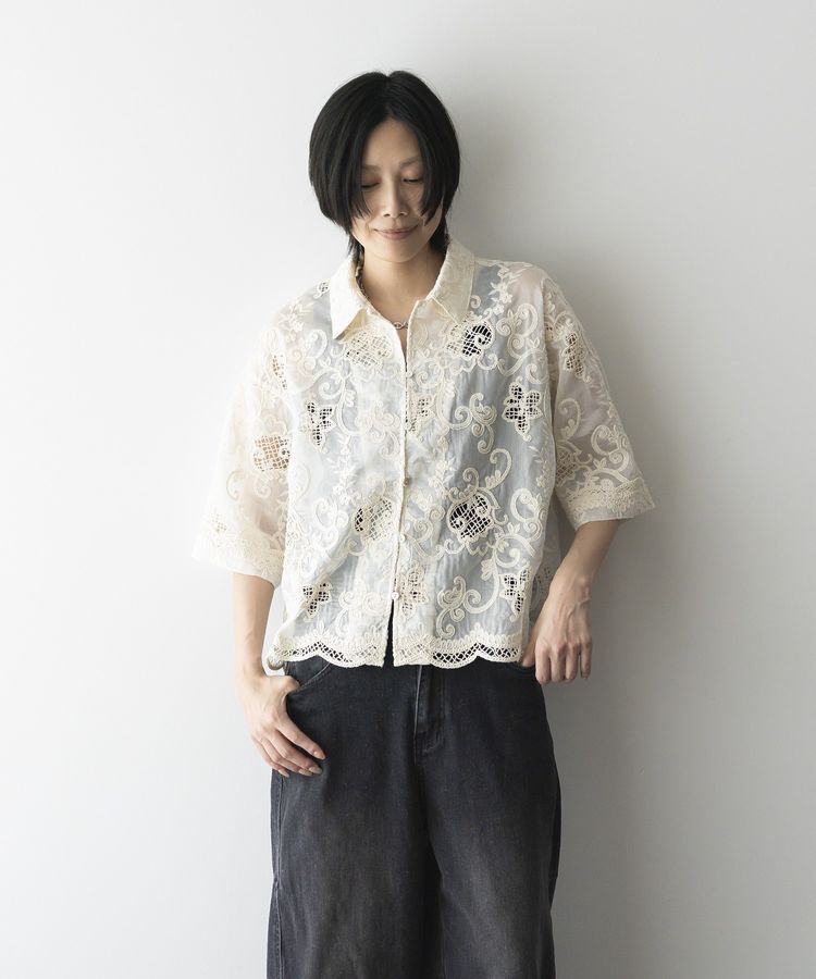 GARAGE OF GOOD CLOTHING「開襟レースハーフスリーブシャツ」|シャツ・ブラウス|Ivory