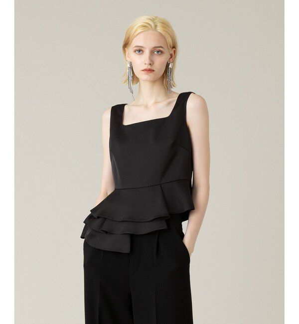 LOULOU WILLOUGHBY「【LOULOU WILLOUGHBY】サテンペプラムスクエアブラウス」|シャツ・ブラウス|ブラック