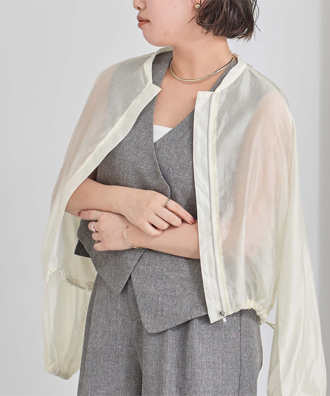 ur's「ドローストリングシアーブルゾン」|ブルゾン・スタジャン|アイボリー