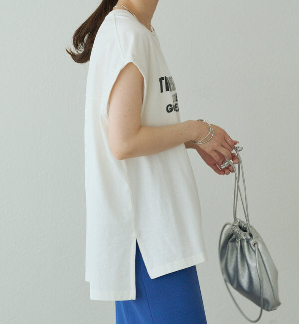  「袖口太糸ステッチロゴプリントTシャツ」|Tシャツ・カットソー|