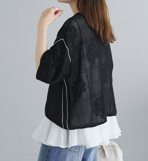  「配色透かし編みプルオーバー」|ニット・セーター|