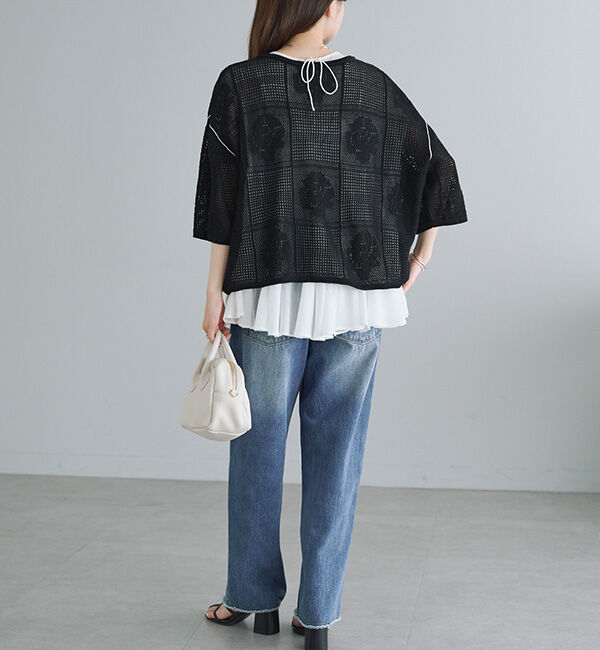  「配色透かし編みプルオーバー」|ニット・セーター|