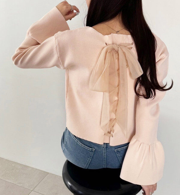  「レースアップニット」|ニット・セーター|ピンク