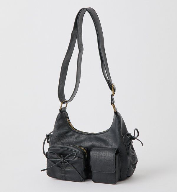  「【WEB限定/リバイバル】ドロストポケ付きリボンショルダーバッグ」|ショルダー・メッセンジャー|ブラック