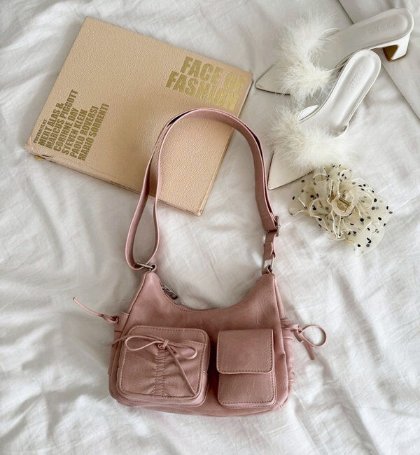  「【WEB限定/リバイバル】ドロストポケ付きリボンショルダーバッグ」|ショルダー・メッセンジャー|ピンク